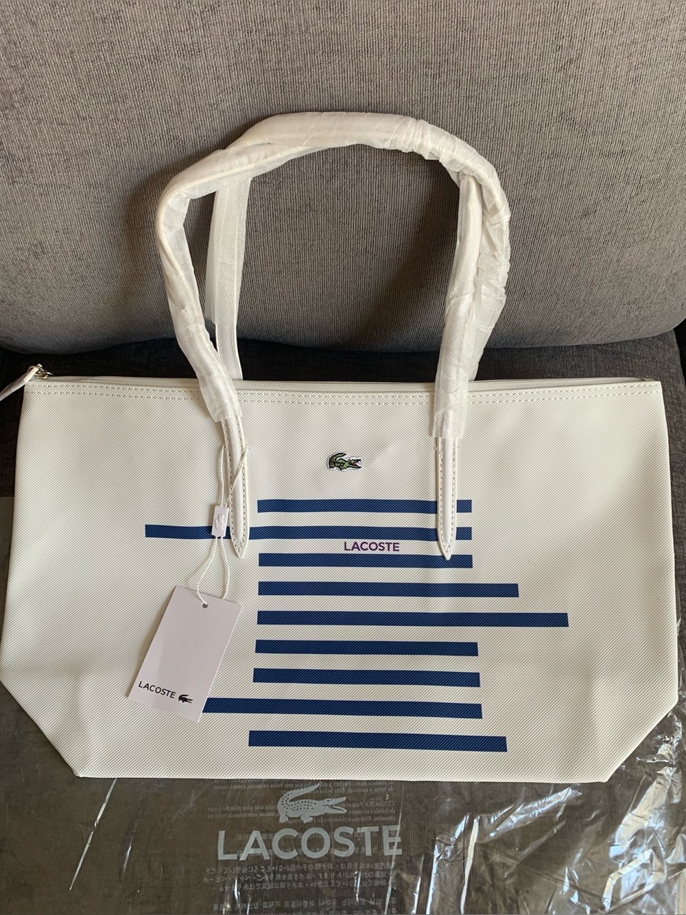 Lacoste L.12.12 Concept Tote handbag Bag purse nautical striped NWT